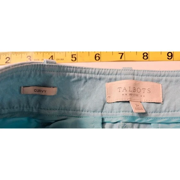 Talbots 2p PETITE curvy stretch vivid blue Capri career casual * - Picture 6 of 9